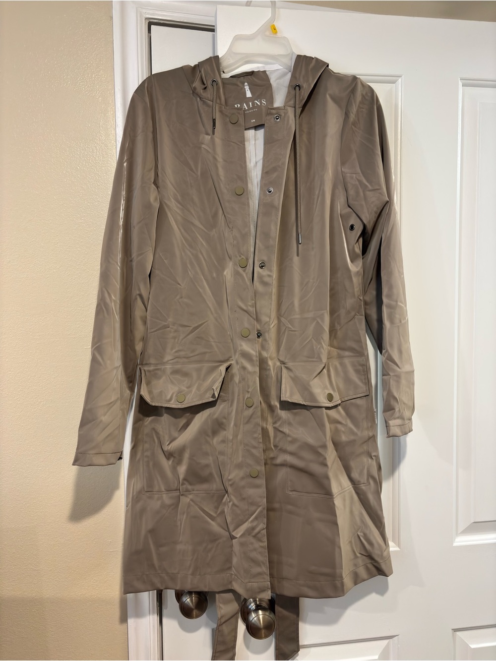 RAINS Hooded Raincoat Jacket in Taupe